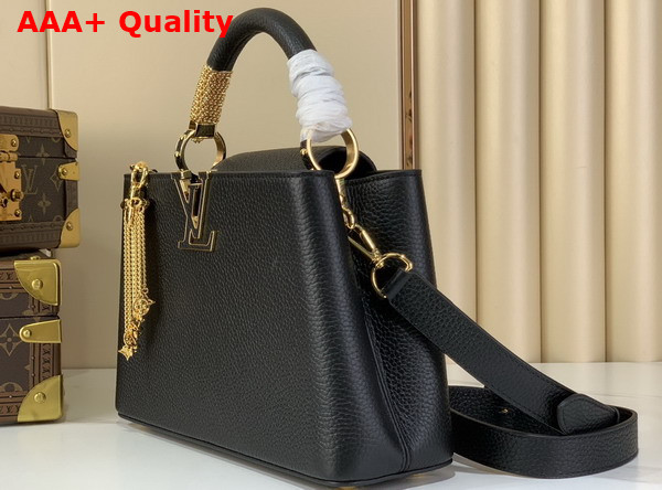 Louis Vuitton Capucines BB Handbag in Black Taurillon Leather with Gold Toned Charm Detail M26531 Replica