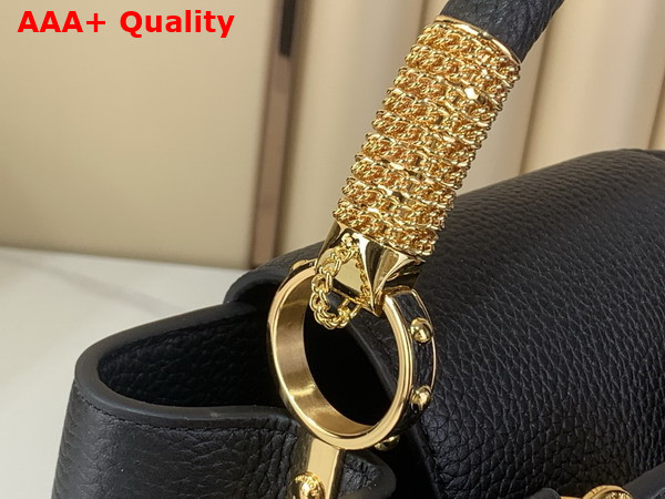 Louis Vuitton Capucines BB Handbag in Black Taurillon Leather with Gold Toned Charm Detail M26531 Replica