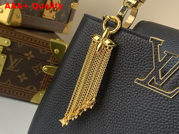 Louis Vuitton Capucines BB Handbag in Black Taurillon Leather with Gold Toned Charm Detail M26531 Replica