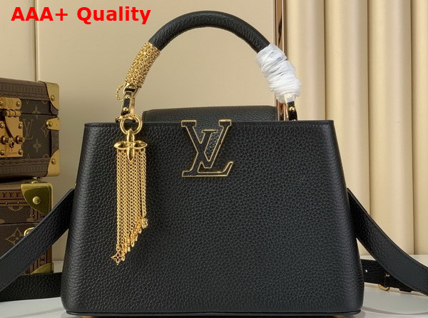 Louis Vuitton Capucines BB Handbag in Black Taurillon Leather with Gold Toned Charm Detail M26531 Replica
