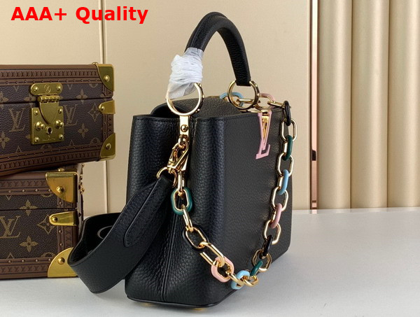 Louis Vuitton Capucines BB Handbag in Black Taurillon Leather with Multicolored Chain Replica