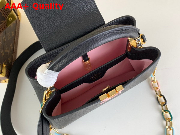Louis Vuitton Capucines BB Handbag in Black Taurillon Leather with Multicolored Chain Replica