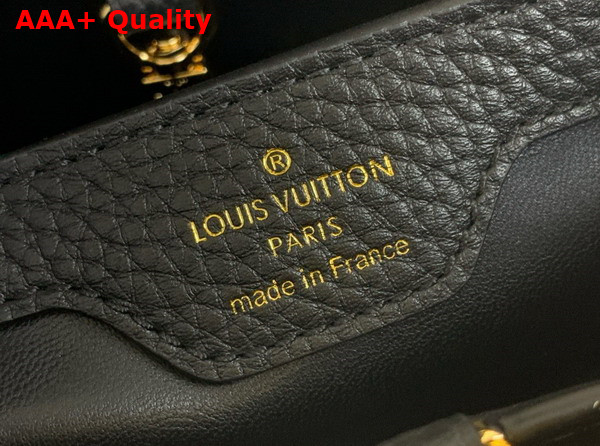 Louis Vuitton Capucines BB Handbag in Black Taurillon Leather with Scarf Wrapped Around the Top Handle Replica