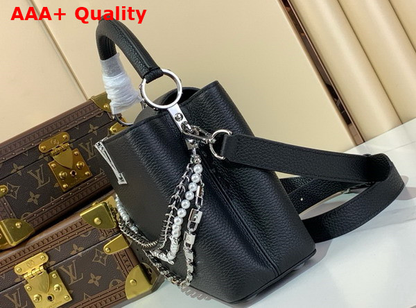 Louis Vuitton Capucines BB Handbag in Black Taurillon Leather with Triple Chain Adornment M12345 Replica
