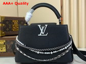 Louis Vuitton Capucines BB Handbag in Black Taurillon Leather with Triple Chain Adornment M12345 Replica