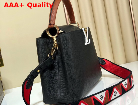 Louis Vuitton Capucines BB Handbag in Black Taurillon Leather with Wide Detachable Strap Replica