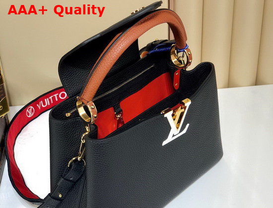 Louis Vuitton Capucines BB Handbag in Black Taurillon Leather with Wide Detachable Strap Replica