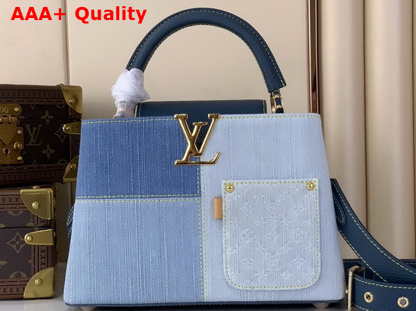 Louis Vuitton Capucines BB Handbag in Blue Denim Patchwork Design M27302 Replica