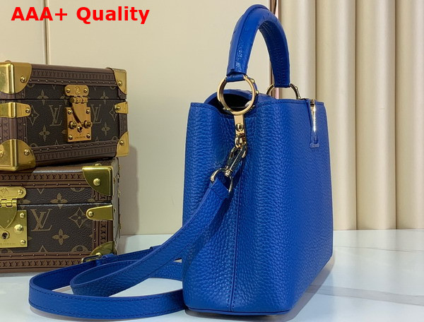 Louis Vuitton Capucines BB Handbag in Blue Taurillon Leather with Ostrich Leather Trim Replica