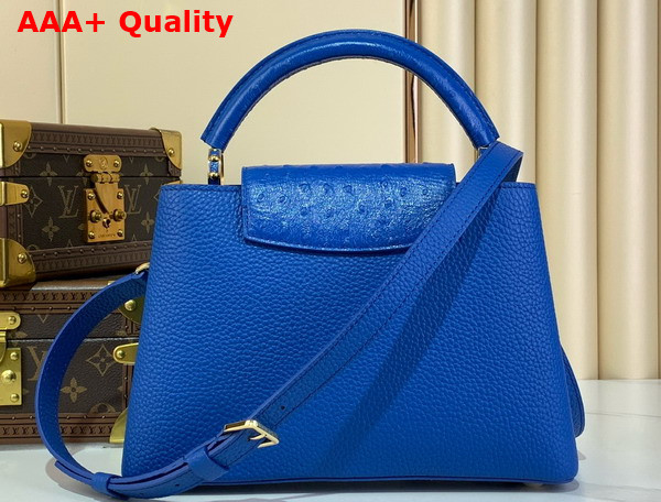 Louis Vuitton Capucines BB Handbag in Blue Taurillon Leather with Ostrich Leather Trim Replica