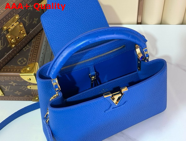 Louis Vuitton Capucines BB Handbag in Blue Taurillon Leather with Ostrich Leather Trim Replica