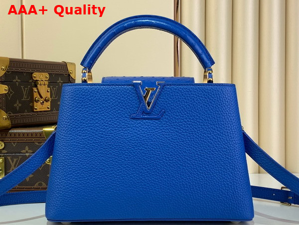 Louis Vuitton Capucines BB Handbag in Blue Taurillon Leather with Ostrich Leather Trim Replica