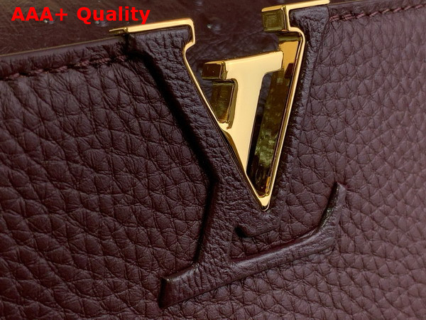 Louis Vuitton Capucines BB Handbag in Bordeaux Taurillon Leather with Ostrich Leather Trim Replica