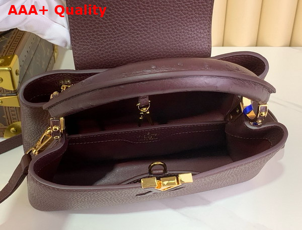 Louis Vuitton Capucines BB Handbag in Bordeaux Taurillon Leather with Ostrich Leather Trim Replica