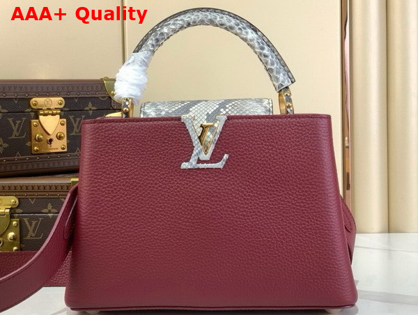 Louis Vuitton Capucines BB Handbag in Cherry Taurillon Leather and Python Leather Trim Replica