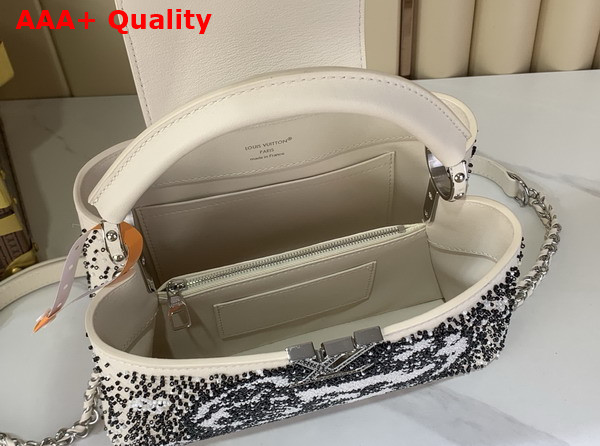 Louis Vuitton Capucines BB Handbag in Cream Beaded Embroidered Calfskin Leather Replica