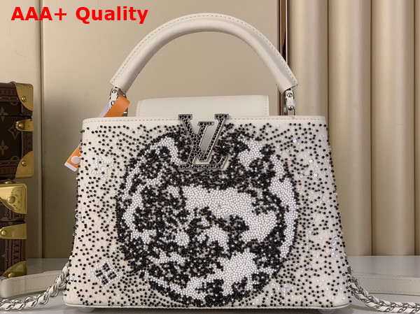 Louis Vuitton Capucines BB Handbag in Cream Beaded Embroidered Calfskin Leather Replica