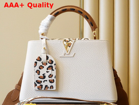 Louis Vuitton Capucines BB Handbag in Cream Taurillon Leather Leopard Print Adorning the Flap Replica