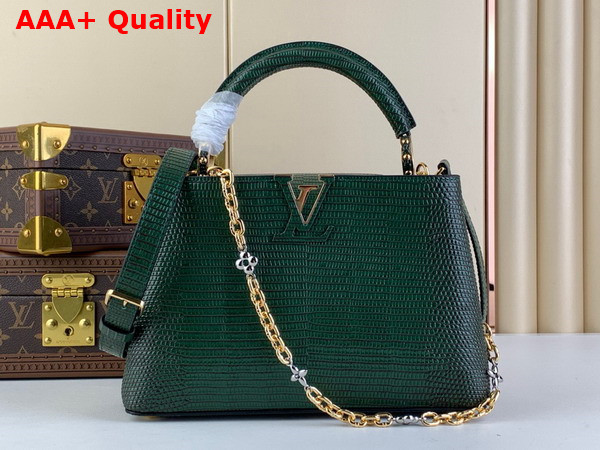 Louis Vuitton Capucines BB Handbag in Dark Green Lizard Effect Cowhide Leather Replica