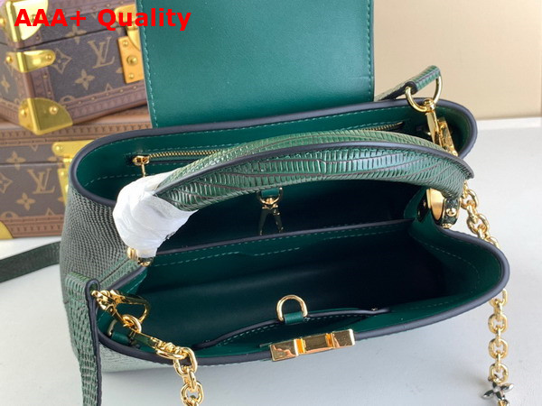 Louis Vuitton Capucines BB Handbag in Dark Green Lizard Effect Cowhide Leather Replica