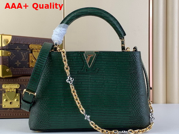 Louis Vuitton Capucines BB Handbag in Dark Green Lizard Effect Cowhide Leather Replica
