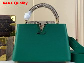 Louis Vuitton Capucines BB Handbag in Emerald Green Taurillon Leather and Python Leather Trim Replica