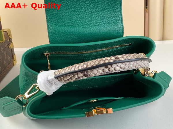 Louis Vuitton Capucines BB Handbag in Emerald Green Taurillon Leather and Python Leather Trim Replica