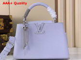 Louis Vuitton Capucines BB Handbag in Frozen Blue Taurillon Leather with Silver Toned Charm Detail Replica
