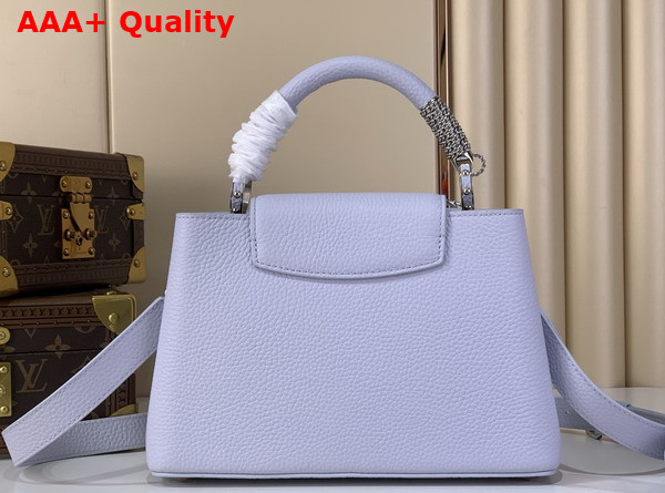 Louis Vuitton Capucines BB Handbag in Frozen Blue Taurillon Leather with Silver Toned Charm Detail Replica