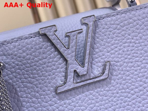 Louis Vuitton Capucines BB Handbag in Frozen Blue Taurillon Leather with Silver Toned Charm Detail Replica