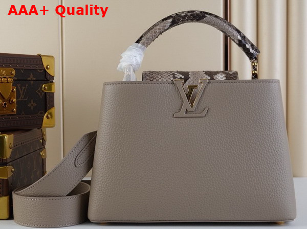 Louis Vuitton Capucines BB Handbag in Galet Gray Taurillon Leather and Python Leather Trim Replica