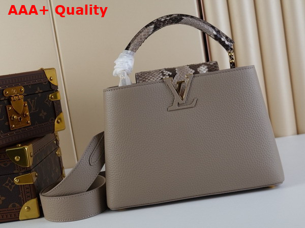 Louis Vuitton Capucines BB Handbag in Galet Gray Taurillon Leather and Python Leather Trim Replica