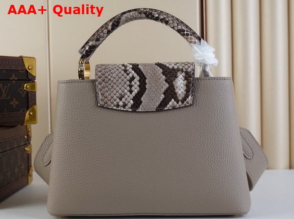 Louis Vuitton Capucines BB Handbag in Galet Gray Taurillon Leather and Python Leather Trim Replica