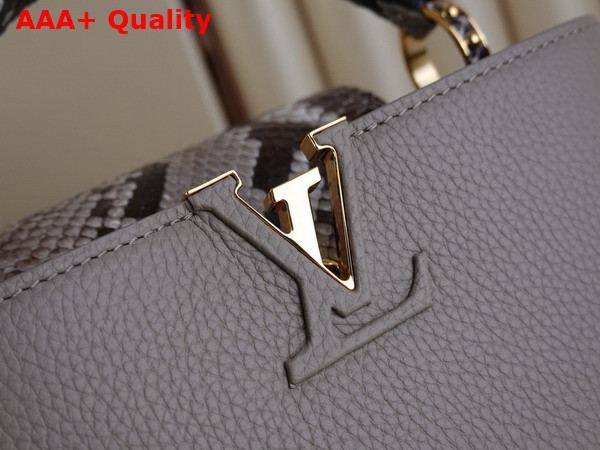 Louis Vuitton Capucines BB Handbag in Galet Gray Taurillon Leather and Python Leather Trim Replica