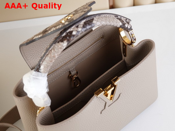 Louis Vuitton Capucines BB Handbag in Galet Gray Taurillon Leather and Python Leather Trim Replica