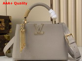 Louis Vuitton Capucines BB Handbag in Galet Gray Taurillon Leather with Gold Toned Charm Detail Replica