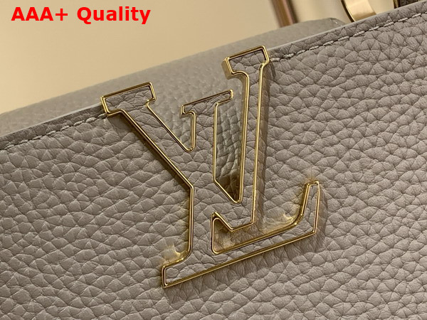 Louis Vuitton Capucines BB Handbag in Galet Gray Taurillon Leather with Gold Toned Charm Detail Replica