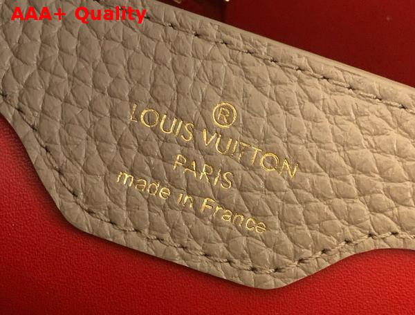 Louis Vuitton Capucines BB Handbag in Galet Gray Taurillon Leather with Orange Ostrich Leather Trim Replica
