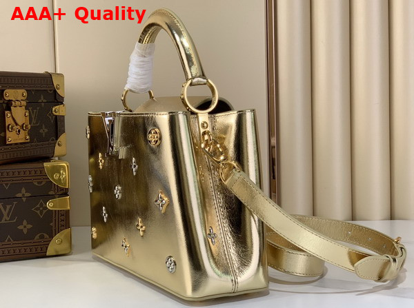 Louis Vuitton Capucines BB Handbag in Gold Calfskin Leather with Metallic Studs Replica