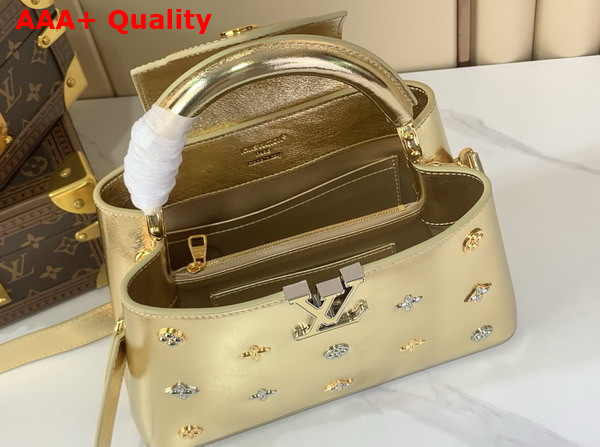 Louis Vuitton Capucines BB Handbag in Gold Calfskin Leather with Metallic Studs Replica