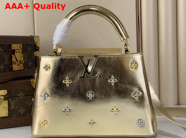Louis Vuitton Capucines BB Handbag in Gold Calfskin Leather with Metallic Studs Replica
