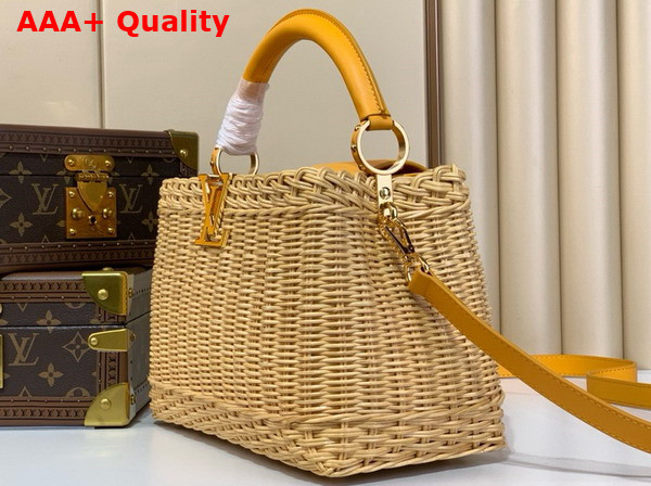 Louis Vuitton Capucines BB Handbag in Golden Yellow Cowhide and Rattan M24976 Replica