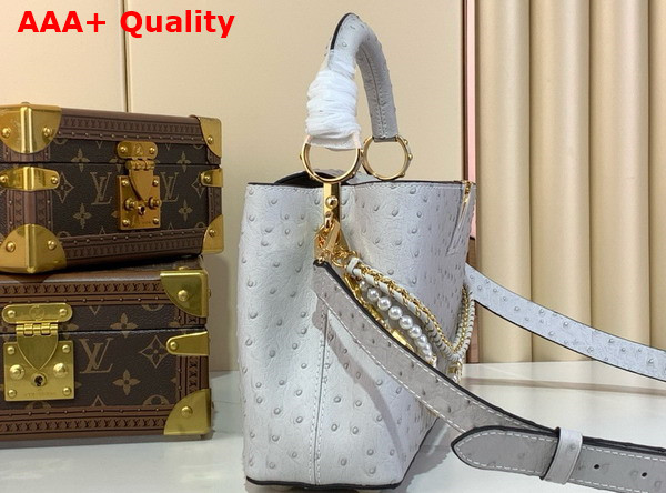Louis Vuitton Capucines BB Handbag in Grey Ostrich Leather with Triple Chain Adornment Replica