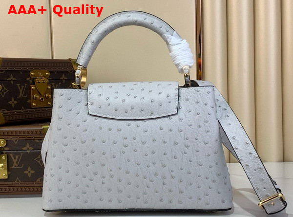 Louis Vuitton Capucines BB Handbag in Grey Ostrich Leather with Triple Chain Adornment Replica