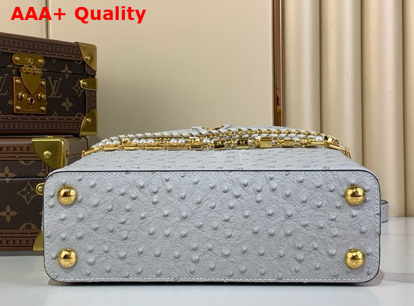 Louis Vuitton Capucines BB Handbag in Grey Ostrich Leather with Triple Chain Adornment Replica
