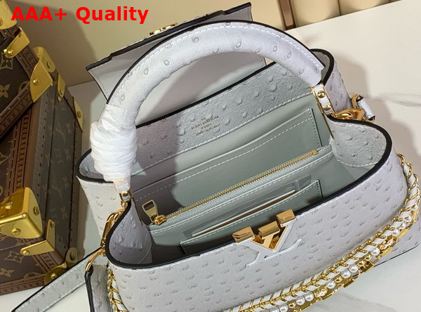 Louis Vuitton Capucines BB Handbag in Grey Ostrich Leather with Triple Chain Adornment Replica