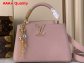 Louis Vuitton Capucines BB Handbag in Jasmine Pink Taurillon Leather Embellished with Tonal LV Initials and a Decorative Stone Embellished Charm Replica