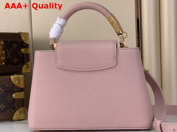 Louis Vuitton Capucines BB Handbag in Jasmine Pink Taurillon Leather Embellished with Tonal LV Initials and a Decorative Stone Embellished Charm Replica