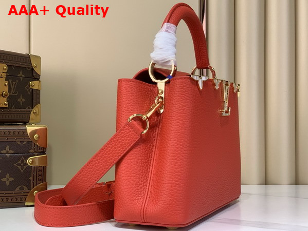 Louis Vuitton Capucines BB Handbag in Lipstick Red Taurillon Leather Adorned with an Iconic Flower Crown and Signature LV Initials Replica