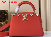 Louis Vuitton Capucines BB Handbag in Lipstick Red Taurillon Leather Adorned with an Iconic Flower Crown and Signature LV Initials Replica